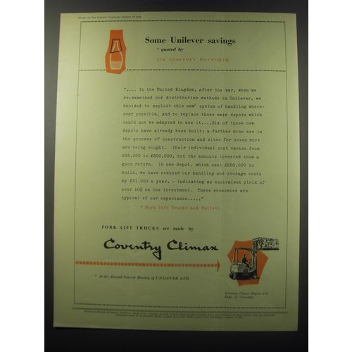 1955 Coventry Climax Fork Lift Trucks Ad - Some Unilever savings quoted