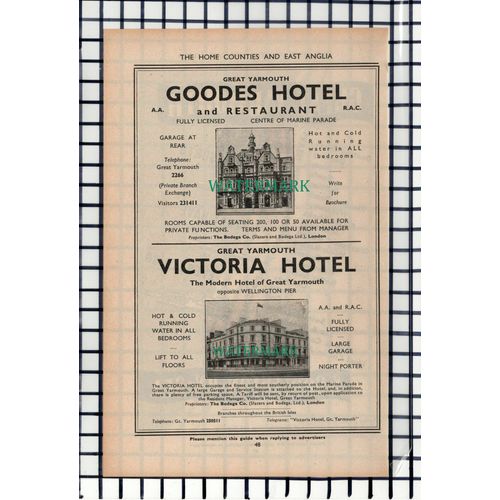 C6960) Goodes Hotel Great Yarmouth Victoria Hotel Advert - 1952 Cutting