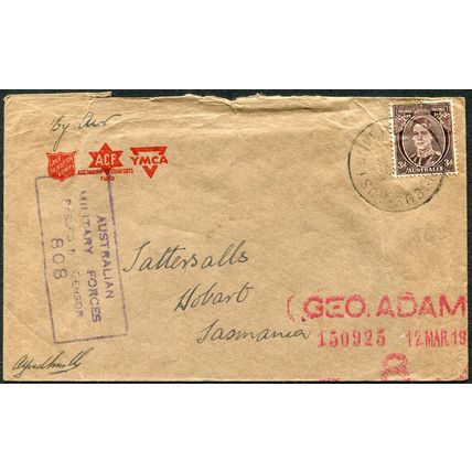 Australia 1945 AIF UPS 368 Tagesse River New Guinea censored cover