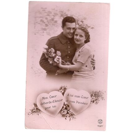 French LOVERS WW1 unused antique postcard /
