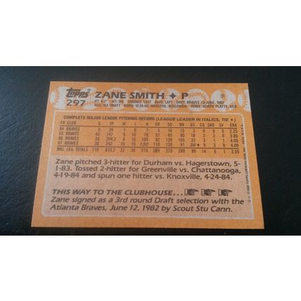 1988 Topps Card # 297 Zane Smith Excellent (5) Atlanta Braves