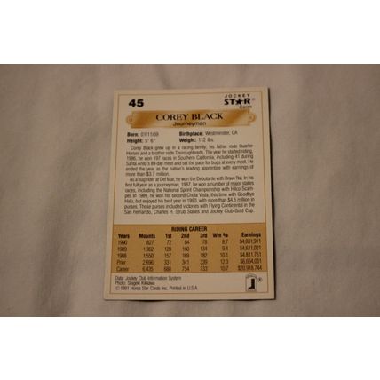Corey Black 1991 Jockey Star NO. 45