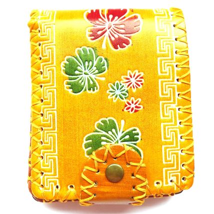 Ladies Yellow Leather Wallet with Flower & Geometric Design Detail 9 CM - 0015P