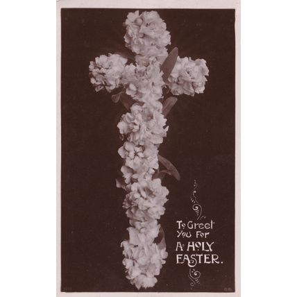 Crucifix Made From Flowers Real Photo Old Easter Postcard