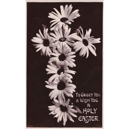 Crucifix Made With Daffodils Antique Real Photo Religious Postcard