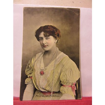 MISS OLIVE MORRELL . actress used antique postcard RP 1908 pm =