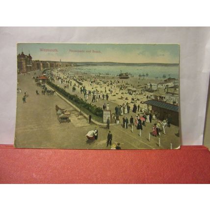 PROMENADE & BEACH, WEYMOUTH, DORSET. used antique postcard by Edward Hitch =