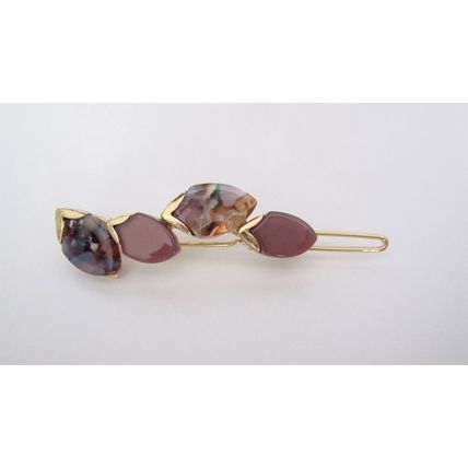 Small polished stone gold hair barrette clip for fine thin hair