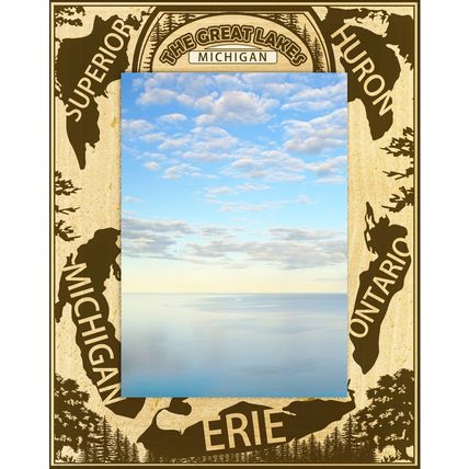 The Great Lakes Michigan Engraved Wood Picture Frame Portrait (3 x 5)