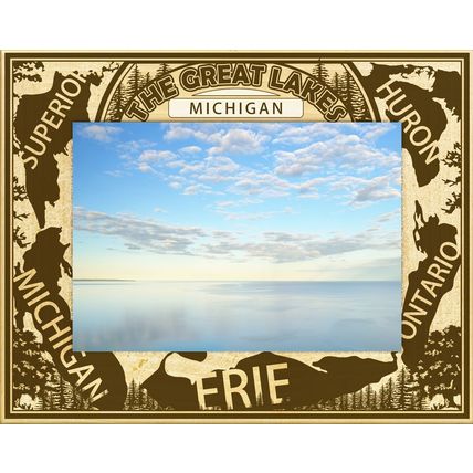 The Great Lakes Michigan Engraved Wood Picture Frame Landscape (4 x 6)