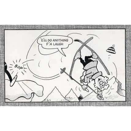 Andy Capp Kicks Flo While Skiing Old Holiday Comic Postcard