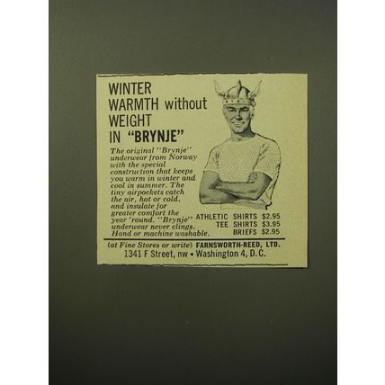 1960 Brynje Underwear Ad - Winter warmth without weight in Brynje