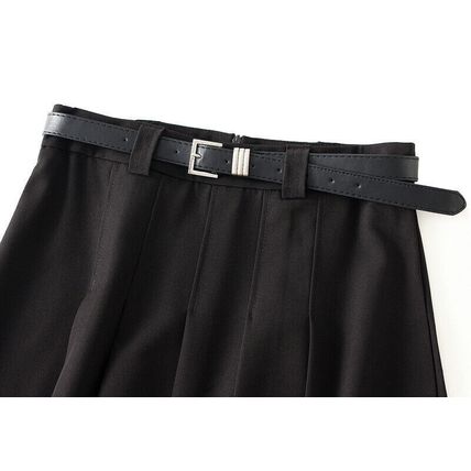 Mid-length high-waisted skirt women for casual pleated skirt with belt