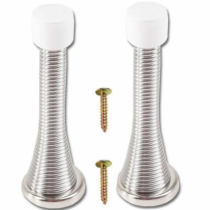2x WALL MOUNTED SPRING DOOR STOPS 75mm Chrome Interior Wall Projection Stopper