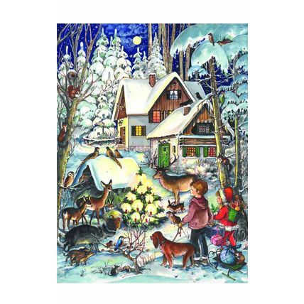 ADV805 - Sellmer Advent - Small Cottage with Kids - 11.75"H x 8.25"W x .1"D