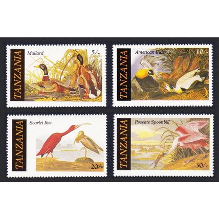 Tanzania Mallard Eider Ibis Spoonbill Birds Audubon 4v 1986 MNH SG#464-467