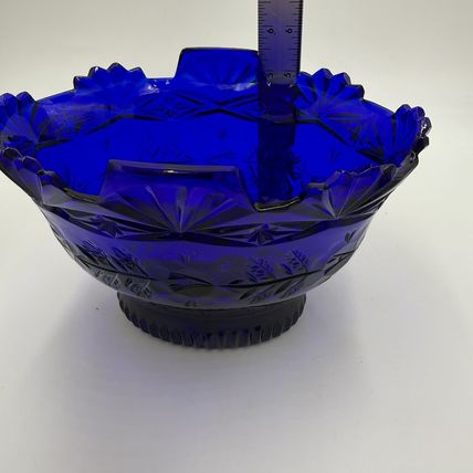Imperial Poland Cobalt Blue Glass 24% Lead Crystal Fruit Bowl Vintage Art 6.5”x8