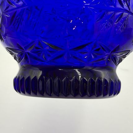 Imperial Poland Cobalt Blue Glass 24% Lead Crystal Fruit Bowl Vintage Art 6.5”x8