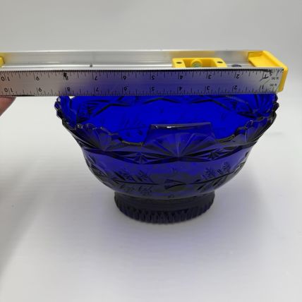 Imperial Poland Cobalt Blue Glass 24% Lead Crystal Fruit Bowl Vintage Art 6.5”x8