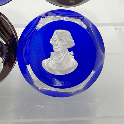 Baccarat France Franklin Mint Crystal Paperweight Adams Rousseau Jefferson Cameo