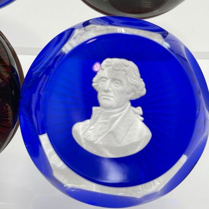 Baccarat France Franklin Mint Crystal Paperweight Adams Rousseau Jefferson Cameo
