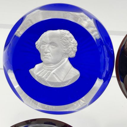 Baccarat France Franklin Mint Crystal Paperweight Adams Rousseau Jefferson Cameo