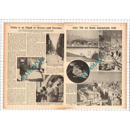 Malta Air Raids World War Two WW2 - 1941 Two-Part Clipping