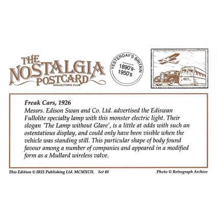 Postcard Freak Motor Car Ediswan Fullolite 1926 Edison Swan & Co - Nostalgia