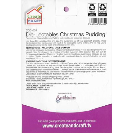 Create & Craft. Christmas Pudding Die Set. Die Cutting Cardmaking Scrapbooking