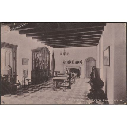 The Hall, Late Cecil Rhodes House, Cape Town, 1906 - Tuck's Silverette Postcard