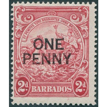 Barbados 1947 1d on 2d carmine Perf 14 SG264 unused