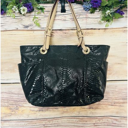 Michael Kors Black Patent Leather Python Embossed Tote Bag