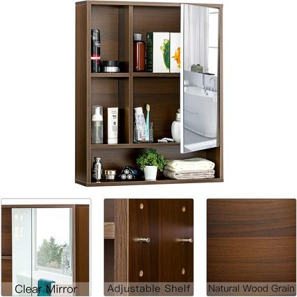 Choochoo Bathroom Wall Mirror Cabinet, Medicine Cabinet with Single Door and Adj