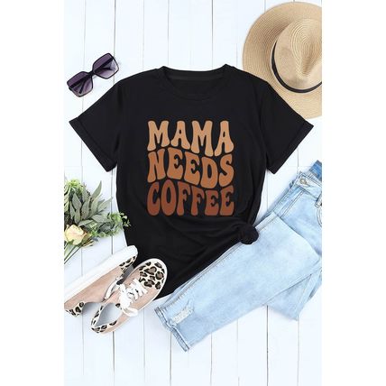 Black MAMA NEEDS COFFEE Graphic T Shirt