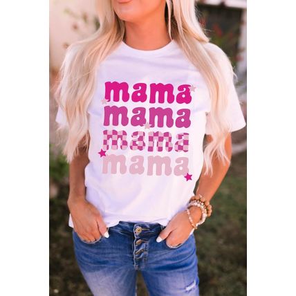 White Round Neck mama Graphic Casual Tee