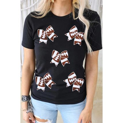 Black Rugby Football Bowknot Pattern Game Day T Shirt