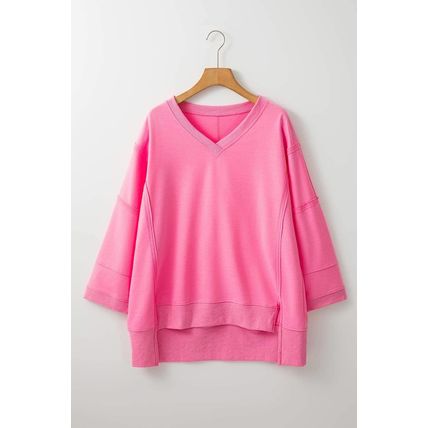 Bonbon Bracelet Sleeve Mineral Washed V Neck T Shirt