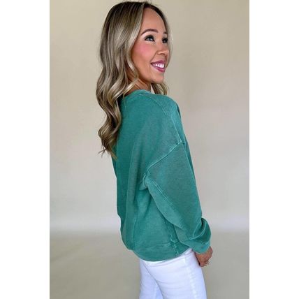 Skobeloff Solid Color Notched Neck Drop Shoulder Sweatshirt