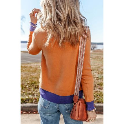 Straw Yellow Color Contrast Edge Mock Neck Slim Fit Sweater