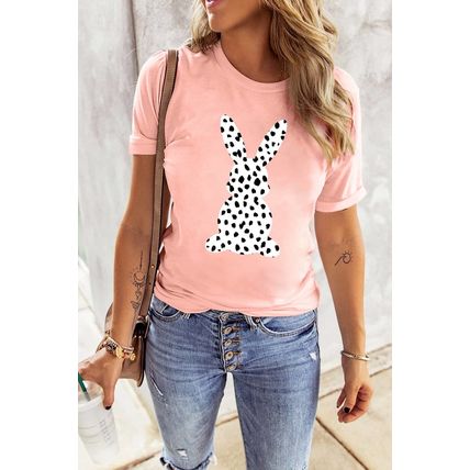 Pink Spotty Bunny Printed Easter Fashion T Shirt