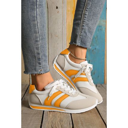Yellow Color Block Patchwork Breathable Lace-up Sneakers