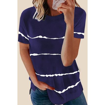 Blue Tie-dye Stripe Casual T-Shirt