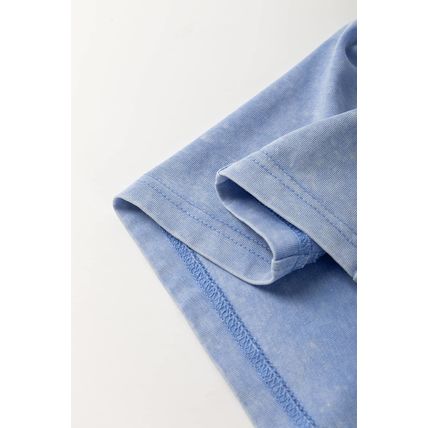 Sky Blue Mineral Wash Flower Patchwork Mini T Shirt Dress