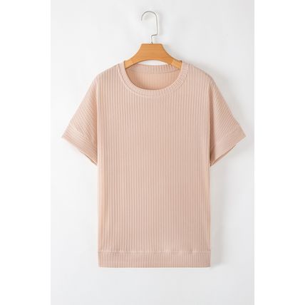 Jet Stream Textured Knit Round Neck Short Sleeve Top