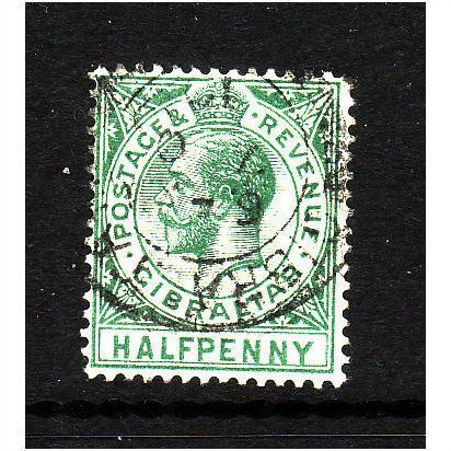 GIBRALTAR 1912 SG 76 1/2d BLUE GREEN FINE USED #1