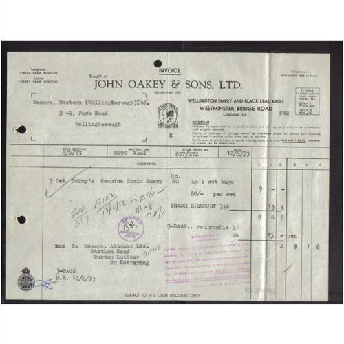 JOHN OAKEY & SONS LTD, WELLINGTON MILLS,WESTMINSTER BRIDGE RD,LONDON,SE1,12-6-5