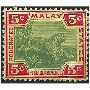 Federated Malay States 1900 SG18 5c Green & Carmine/Yellow Mounted Mint . ..