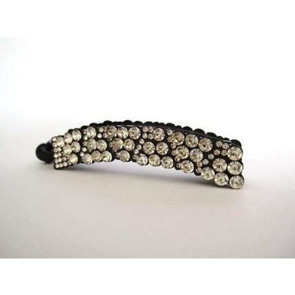 Black sparkly banana hair claw clip with clear crystals rhinestones