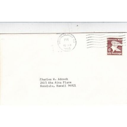 United States 1985 Honolulu HI local cover Honolulu cancel typed VGC