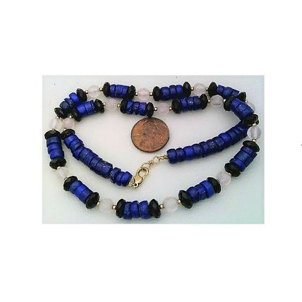 Lapis Black Onyx Rose Quartz Beaded Gemstone Necklace